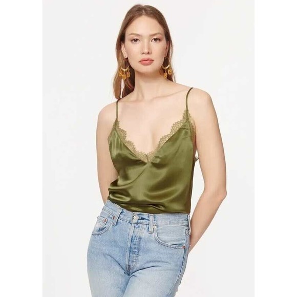 Cabi NYC Clari 100% Silk Charmeuse Cami Camisole Top Oregano Army Green S $187 - Picture 1 of 13